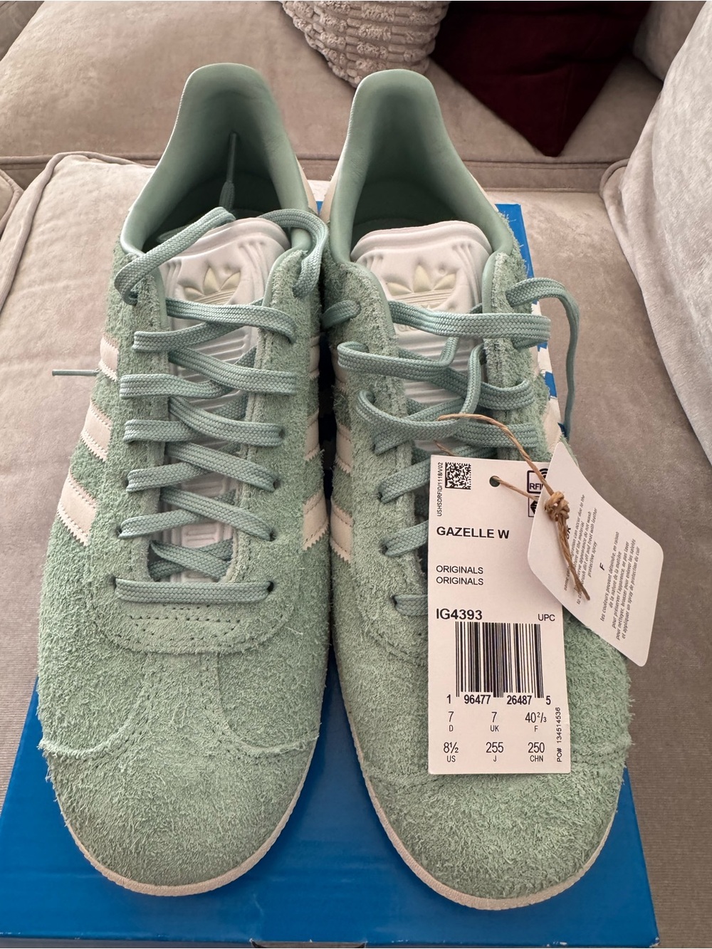 adidas Gazelle W Mint Green Suede Sneakers with White Stripes
